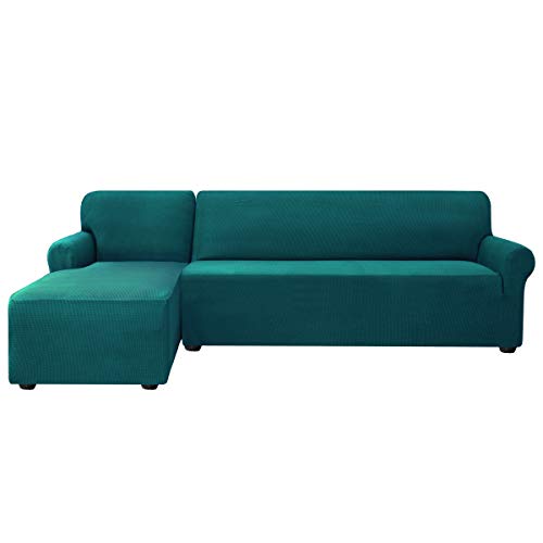 subrtex Funda Sofa Chaise Longue Brazo Izquierdo Elastica Protector para Sofa Chaise Longue(Azul Verde)