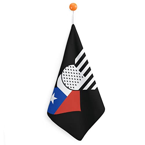 Toalla de mano de la bandera estadounidense de Chile y negra, con lazo para colgar, para baño, cocina, hogar