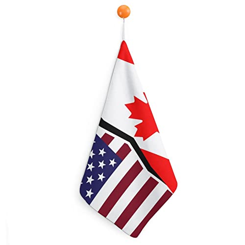 Toalla de mano con bandera estadounidense y canadiense suave con lazo para colgar para baño, cocina, hogar