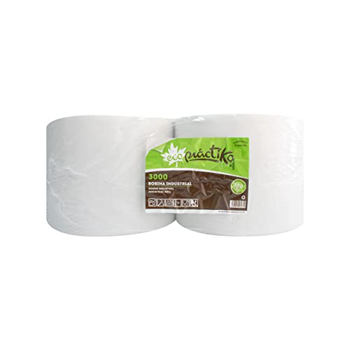 Bobinas de papel industrial secamanos 100% reciclado | Rollos de Papel Ecológico Natural | Pack de 2 bobinas de papel | Acabado laminado