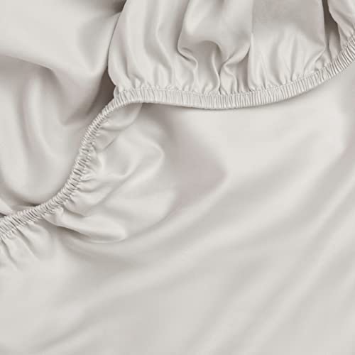 Amqua Sábana bajera de satén Mako, 180 x 200 cm, 100% algodón egipcio (certificado), sábana bajera para cama con somier y cama de agua o colchones de hasta 30 cm de altura, color: beige y arena