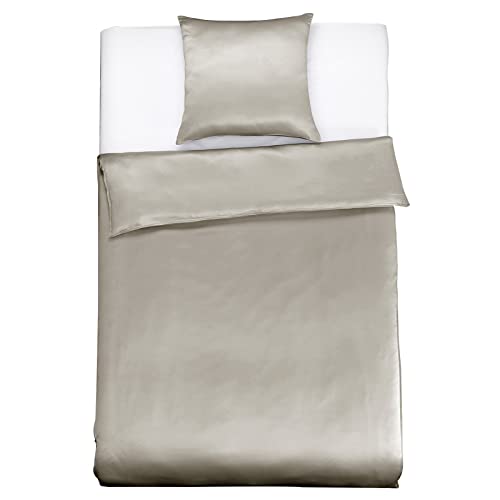 LilySilk Juego de sábanas de lino y seda con funda nórdica para sueño confortable 135x200cm Gris plata