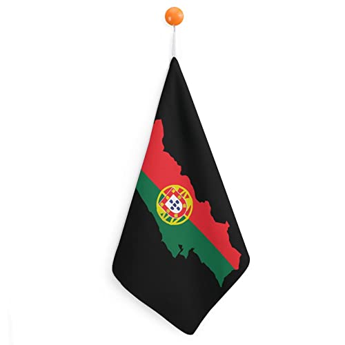 Toalla de mano suave con diseño de mapa de Portugal con bandera, con lazo para colgar, para baño, cocina, hogar