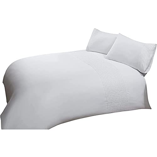 Sleepdown Pintuck - Juego de Funda de edredón con Fundas de Almohada, diseño de Rayas, Color Blanco de Lujo, fácil Cuidado, Suave y acogedora, tamaño Doble (200 x 200 cm)