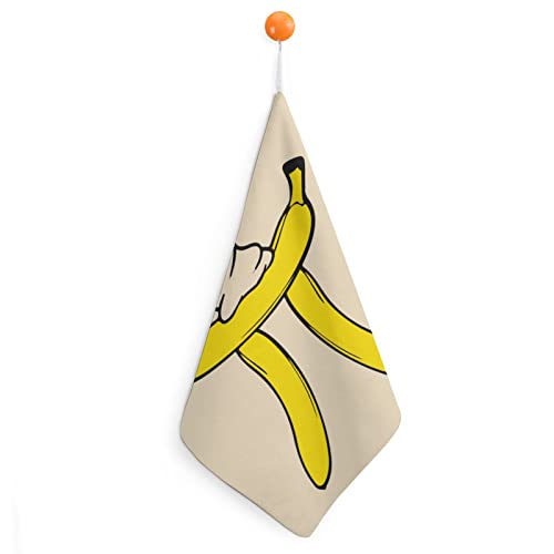 Toalla de mano con diseño de plátano, color amarillo, con lazo para colgar, para baño, cocina, hogar
