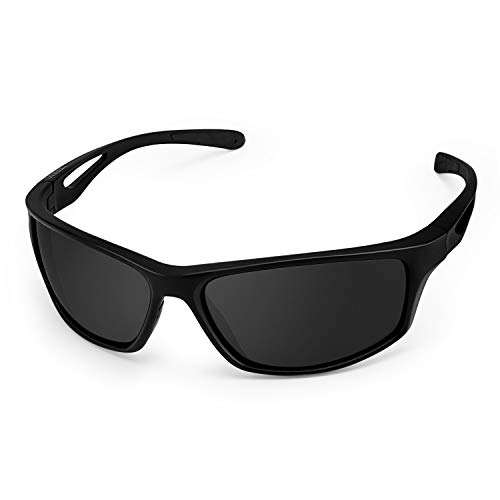 CHEREEKI - Gafas de sol deportivas, polarizadas con protección UV400 y montura irrompible TR90, para hombres y mujeres, ciclismo, correr, pesca, golf, conducción, (color negro), Unisex, Negro y gris.