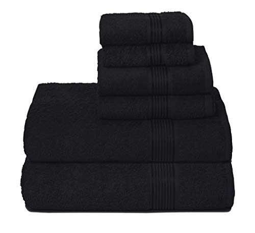 GLAMBURG Juego de 6 Toallas de algodón Ultra Suaves, Contiene 2 Toallas de baño de 70 x 140 cm, 2 Toallas de Mano de 40 x 60 cm y 2 paños de Lavado de 30 x 30 cm, Color Negro