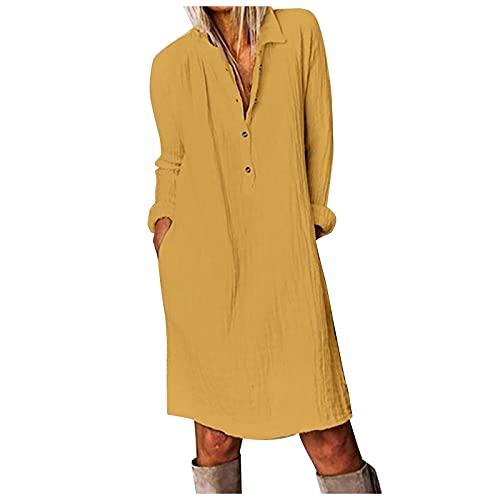 Camisa de algodón Suelta de con Solapa de Lino sólido Vestido de Mujer de Color Casual Vestido de Mujer Toalla Vestido Surf