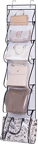 MISSLO Organizador para colgar sobre la puerta, para guardar el polvo, bolsas para bolsos con 6 bolsillos de diferentes tamaños, gorras, bolsos, bufandas, toallas, accesorios de regalo (blanco)