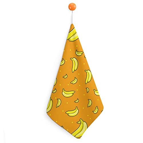 Patrón de plátano con toalla de mano naranja suave pañuelo con lazo para colgar para baño, cocina, hogar