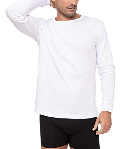 Camiseta Interior Térmica Manga Larga Hombre Licra Cuello Redondo Color Liso (Blanco, L)