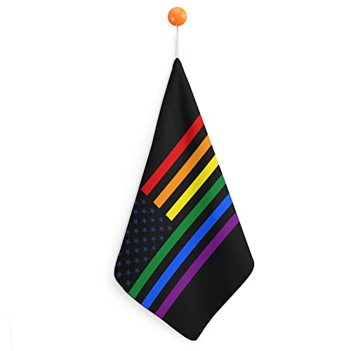 AmericaLGBT - Toalla de mano con diseño de bandera de arco iris del orgullo gay con lazo para colgar para baño, cocina, hogar