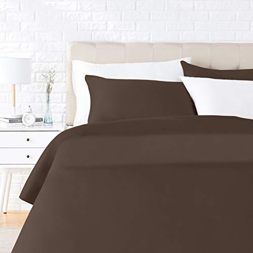 Amazon Basics - Juego de ropa de cama con funda de edredón, de satén, 155 x 200 cm / 50 x 80 cm x 2, Marrón