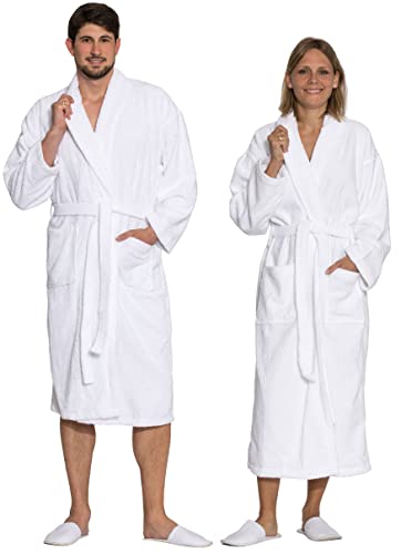 ZOLLNER Albornoz de ducha para hombre y mujer, talla L, algodón, blanco