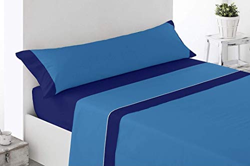 Anabell Confort: Juego sabanas Verano Tres Piezas Microfibra Suaves Ropa de Cama Elegantes Modelo - Summer Collections. (Anabell 135_x_190/200cm, Azul & Azul)