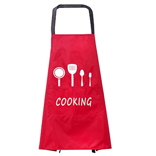 Delantal de Cocina, Delantal de Cocina para Mujeres y Hombres,Delantal de Cocina Impermeable con Bolsillos,Delantal para cocinar, hornear, tareas domésticas(rojo)