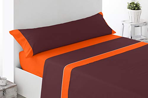 Cabetex Home - Juego de sábanas Lisas - 2 Colores - 3 Piezas - Microfibra Transpirable (Naranja/Chocolate, 135_x_190/200 cm)