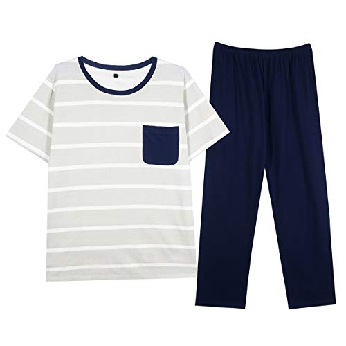 GOSO Pijama para Hombre Conjunto de algodón Ropa de Dormir Manga Corta Top con Pantalones Largos Suave Cómodo Ropa de Dormir