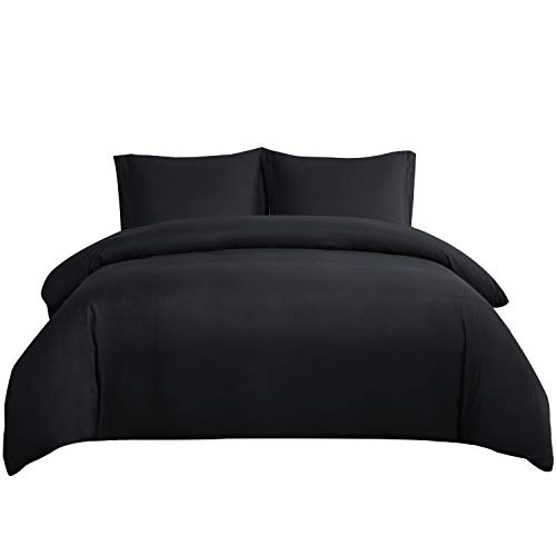 BEDSURE Juego de ropa de cama de 135 x 200 cm, color negro, funda nórdica de 135 x 200 cm con funda de almohada de 80 x 80 cm, microfibra, para cama individual con cremallera