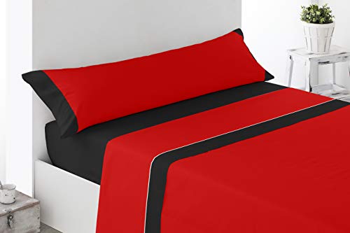 Cabetex Home - Juego de sábanas Lisas - 2 Colores - 3 Piezas - Microfibra Transpirable (Rojo/Negro, 150_x_190/200 cm)