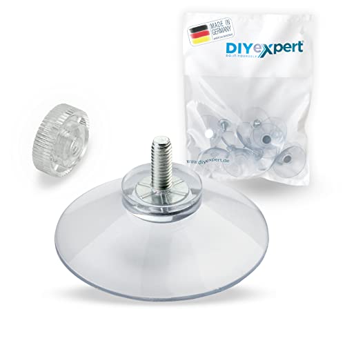 DIYexpert® 12 x Ventosas diámetro 40 mm con rosca M4 x 10 mm incluye tuercas moleteadas transparentes, fabricadas en Alemania