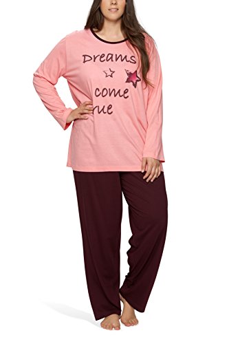 Moonline Plus - Pijama de Mujer en Tallas Grandes (XL-4XL) con Estampado 'Dreams Come True', Color:Rosa, Größe Textil:56/58
