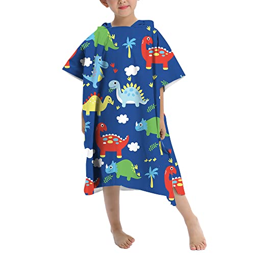 Toallas de playa de dinosaurio, toalla de playa con capucha para niños, poncho de microfibra, bañarse en la playa Holiday, para niñas chicos (azul)