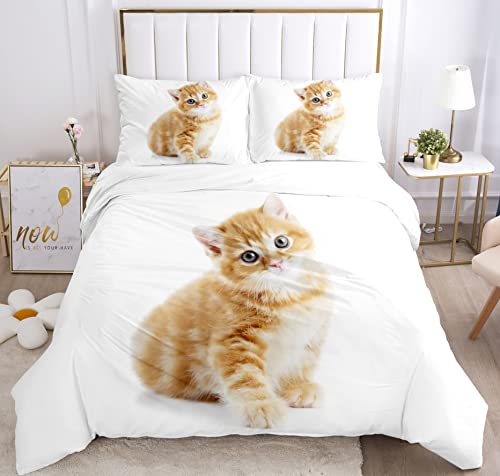Juego de ropa de cama de 220x240 cm, diseño de gatos en 3D, juego de ropa de cama con cremallera, funda nórdica de 220x240 cm y 2 fundas de almohada de 50x75 cm (gato 2, 220x240 cm)