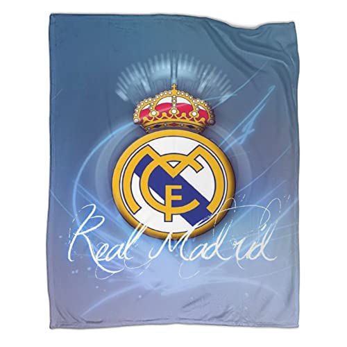 BODAWA Manta con logotipo del Real Madrid con 3 lobos impresa en 3D, famosa manta de forro polar esponjoso, manta temática del equipo de fútbol para sofá, 150x 200 cm