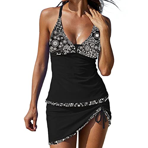 Traje de baño Trajes de Trajes de baño Sexy 2 con Falda Bloque Mujeres Pieza Color Trajes de baño Conjunto de Tankinis Bikini De Vendaje Encubrimiento del Traje De Bañ