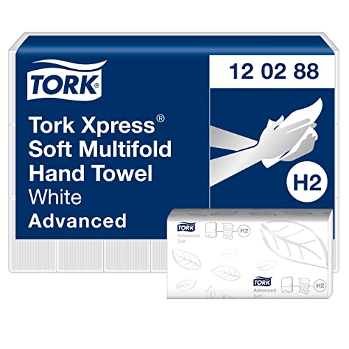 Tork 120288 Toallas de mano Tork Xpress/Toallitas secamanos Advanced entreplegadas suaves y absorventes compatibles con el sistema de Tork H2, blanco brillante