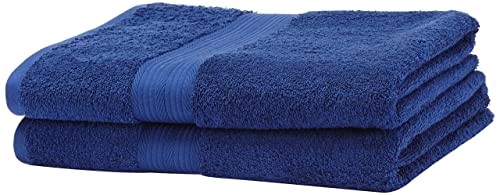 Amazon Basics Juego de toallas (colores resistentes), 2 Unidad, toalla de baño grandes, Azul Real, 100 x 100 cm