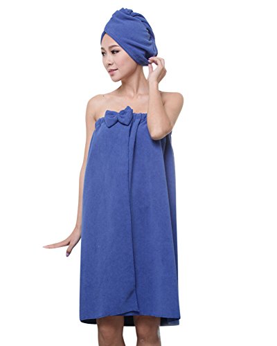 ZiXing Sombrero cabello seco y toalla de baño, la falda pareo suave con velcro y toalla de pelo Abrigo de algodón orgánico Royal Blue OneSize