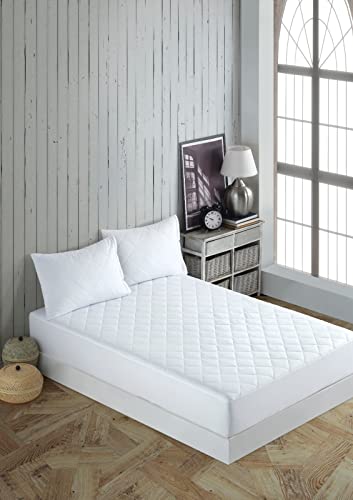 Protector de colchón de algodón, protector de cama hipoalergénico, bandas elásticas, transpirable y cómodo, funda de colchón extensible (blanco, 160 x 190/200 + (35-40))