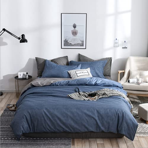 Gezu - Juego de funda nórdica (140 x 200 cm), color azul y gris liso, reversible, funda de almohada de 65 x 65 cm, con cremallera para 1 persona