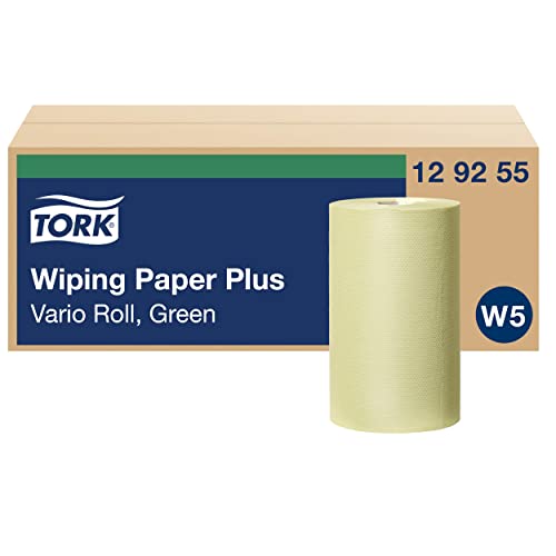 Tork 129255 Papel verde de secado multiuso fuerte W5 / Pañitos de limpieza de 2 capas compatible con el sistema W5, 10 bobinas x paquete
