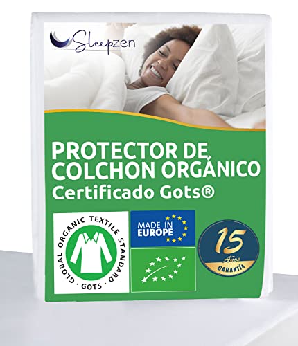 Protector de Colchon Algodón Orgánico 180 x 200 cm - Funda Colchon - Certificado Gots® - Oeko-Tex®, 100% Natural Sano y silencioso, Forma de sábana - No Impermeable