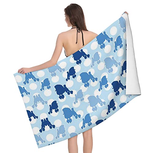 ASEELO Toallas de baño de caniche azul con lunares grandes, toalla de playa para baño, toalla de baño impresa, 52 x 32 pulgadas