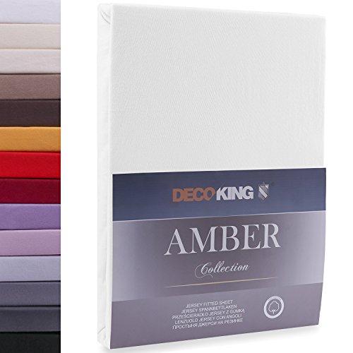 DecoKing 160x200-180x200 cm Sábana Bajera Ajustable 100% Algodón Jersey Blanco Amber Collection
