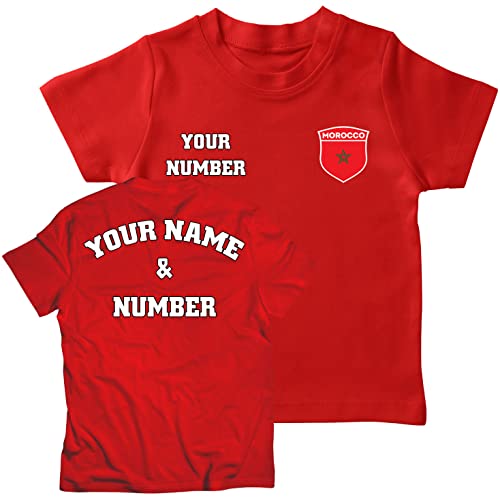 lepni.me Camiseta para Niños de Fútbol de Marruecos con Su Nombre y Número | Insignia de Bandera Marroquí Personalizada | Copa del Mundo 2022 (14-15 años Rojo Multicolor)