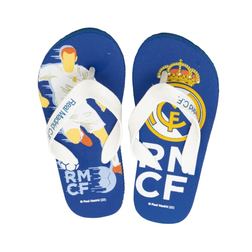 CF Real Madrid Chanclas para Niños, Clásicas y Ligeras, Diseño Club de Futbol Real Madrid, Sandalias de Verano para Niños, Regalo para Niños, Talla EU 28/29 | Azul
