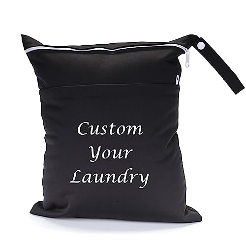 Muka Bolsa de lavandería de viaje grande personalizada, bolsas impermeables lavables en seco y húmedo, bolsillos duales, 15.7 x 17.7 pulgadas, color negro