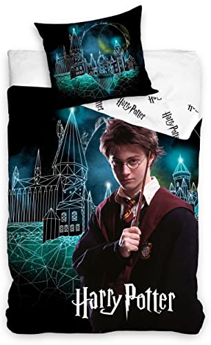 Carbotex Juego de cama Harry Potter 100% algodón, funda nórdica de 140 x 200 cm + funda de almohada de 65 x 65 cm