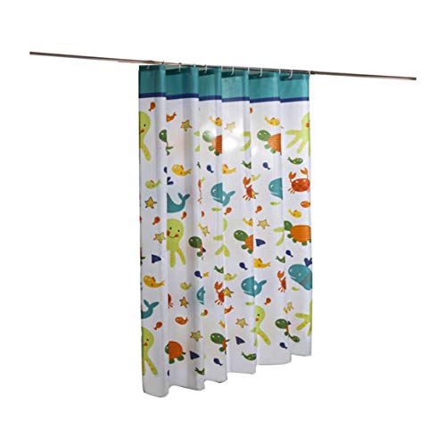 GUOCU Linda Cortinas de Baño con Tortugas y Peces Dibujos Animados Impermeable Antimoho Poliéster Cortina de Baño Dibujos Animados 80 * 180 cm