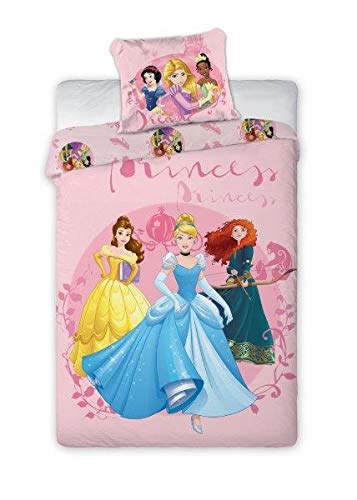 Disney Princesses - Juego de funda nórdica reversible de algodón y funda de almohada