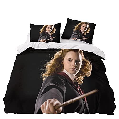 LKFFHAVD Harry Potter - Juego de funda nórdica de 135 x 200 cm, funda de edredón Hermione con fundas de almohada, impresión 3D, adecuada para niños y niñas (200 x 200 cm, 3)