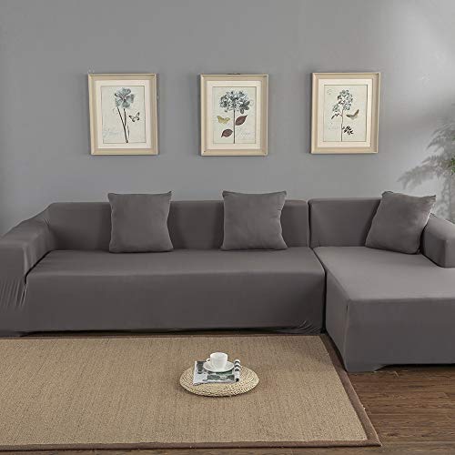 Dioche - Funda de sofá esquinera elástica con chaise longue de 3 + 2 plazas - Funda de sofá con chaise longue a la izquierda/derecha confeccionada en poliéster - Fácil de limpiar