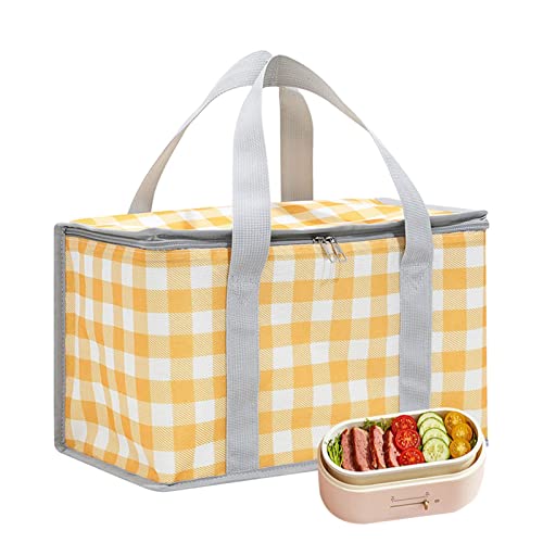 LOBOY Bolsa de almuerzo isotérmica – Bolsa de comestibles reutilizable e impermeable, bolsa de almuerzo isotérmica plegable con doble asas para picnic escolar en la oficina