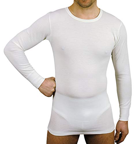 Velan 30102 (talla 6 blanco) - Camiseta interior térmica hombre manga larga de lana y algodón