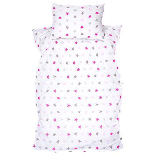 Amilian Ropa de cama infantil de 2 piezas, 100% algodón, ropa de cama para bebé, funda nórdica de 100 x 135 cm, funda de almohada de 40 x 60 cm, con cierre de hotel, estrellas grandes, rosa